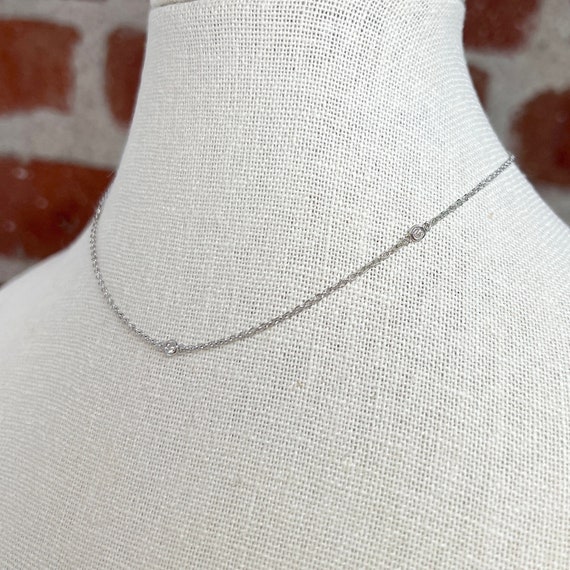 Diamond By The Yard on Solid 950 Platinum, Layering Real Diamond Necklace, Bezel Set Natural Diamond Necklace, 5 Stone 2mm Diamond Necklace