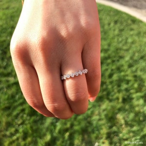 14K White Gold Diamond Wedding Band, Milgrain Bezel Diamond Band, Natural Diamond Engagement Ring Band, Alternative Wedding Band, Ring Stack