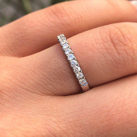Half pave diamond wedding band deals