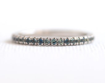 Teal Sapphire Eternity Band, Blue Green Ombre Sapphire Wedding Band in solid 14K Gold