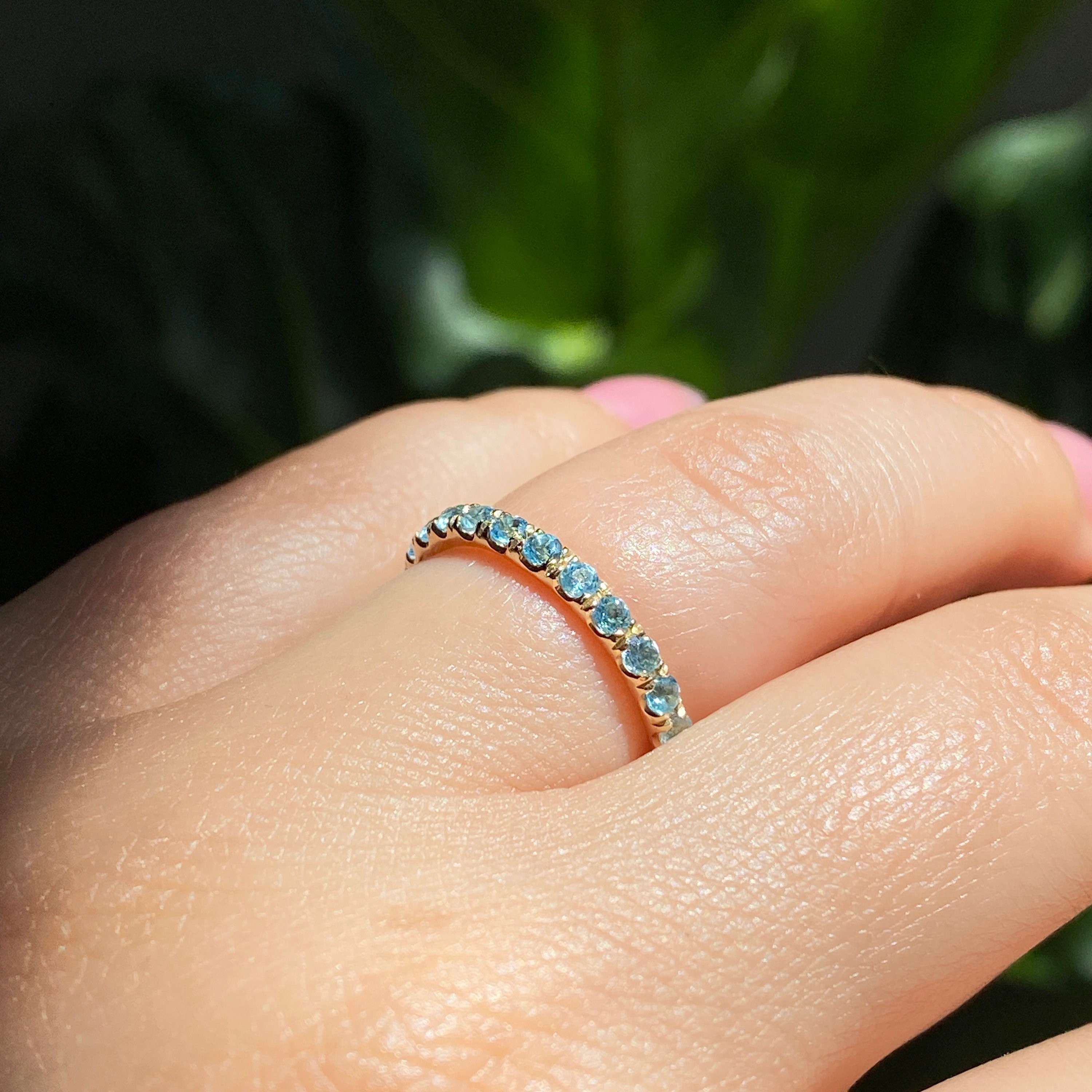 Blue topaz 22k gold plated eternity ring