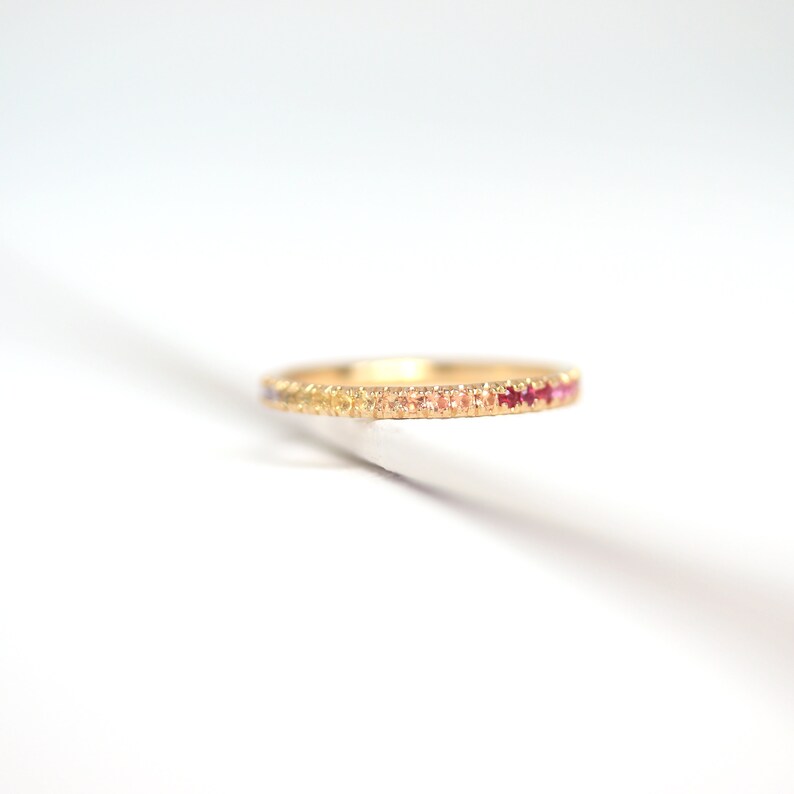 Rainbow Eternity Band, Multicolor Gemstone Ring, 14K Gold Diamond ...