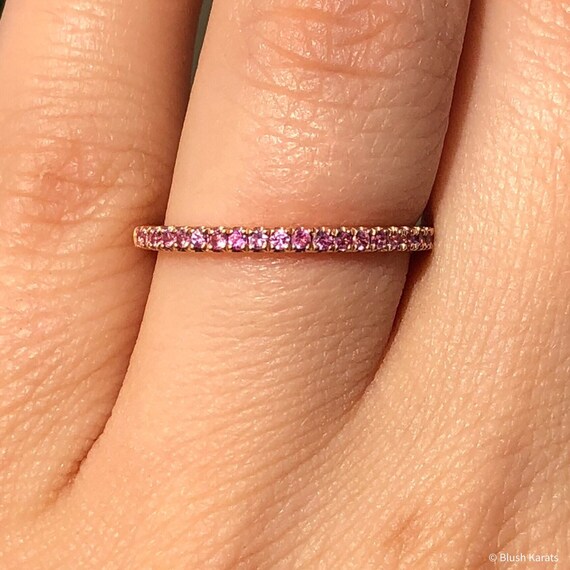Natural Pink Sapphire Band Micro Pave Sapphire Wedding Band Etsy