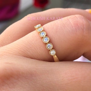 14K Yellow Gold, Real Diamond Wedding Band, Beaded Bezel Diamond Band, Engagement Ring Wedding Band, Stacking Diamond Band, Natural Diamonds