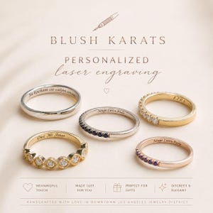 Custom Laser Engraving Services for Jewelry by Blush Karats - Personalization inside ring, Custom Monograms, Initials, Names, Dates, Quotes