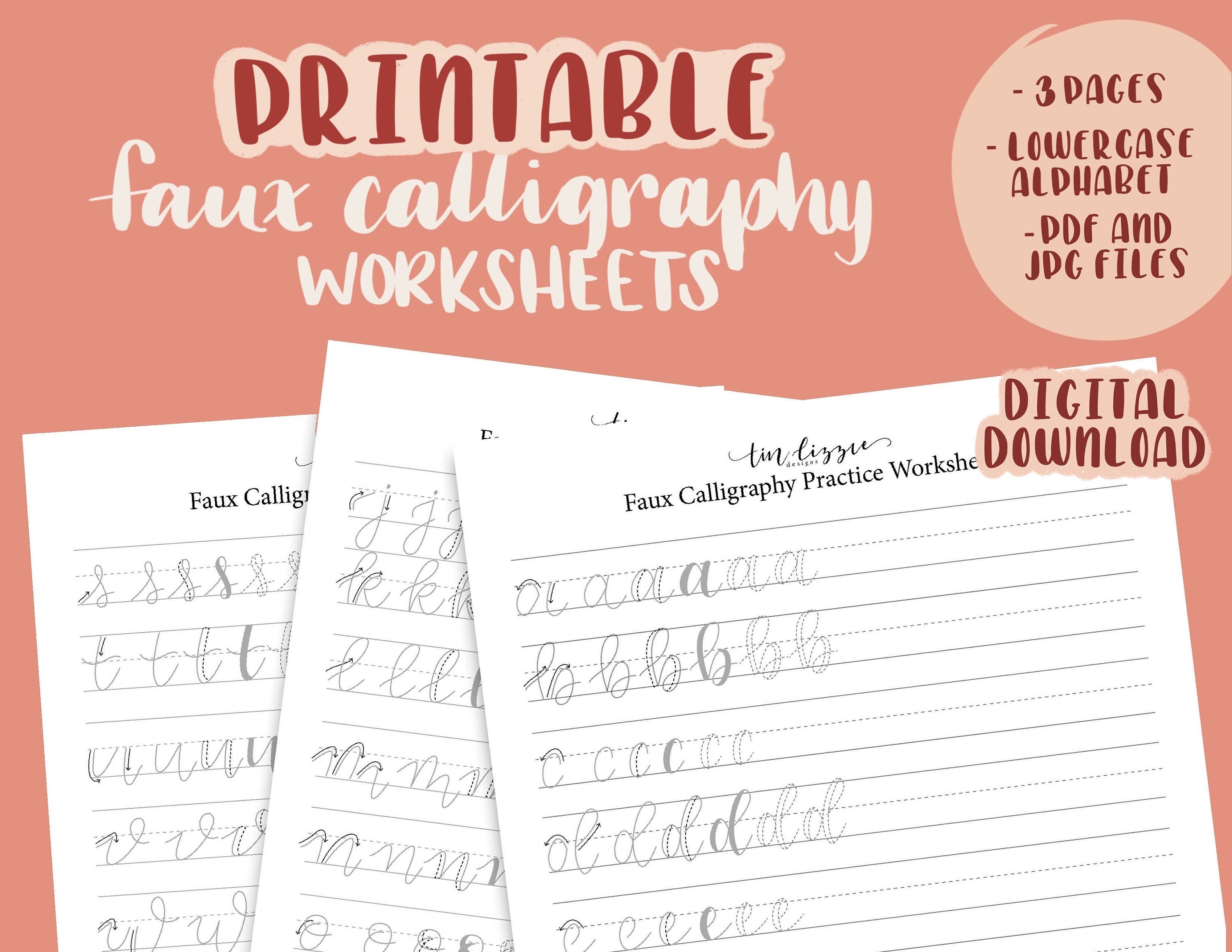 Printable Faux Calligraphy Practice Worksheets - Etsy Hong Kong
