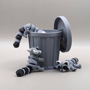 Waschbär (Trash Panda) 3D gedruckt gegliedert mit Behälteroptionen (3er-Set)