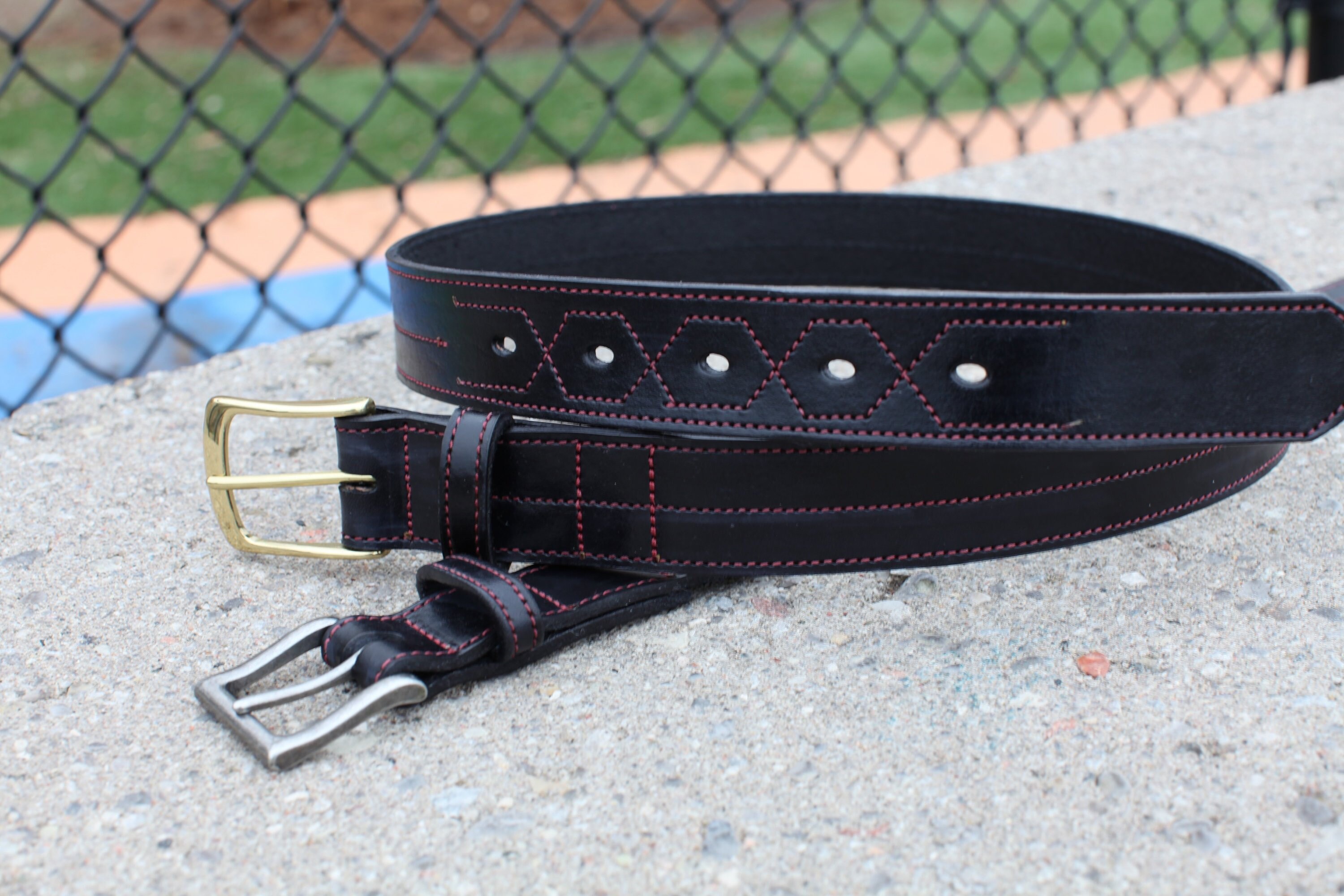 Black Leather Belt with Red Stitching The Helix Etsy