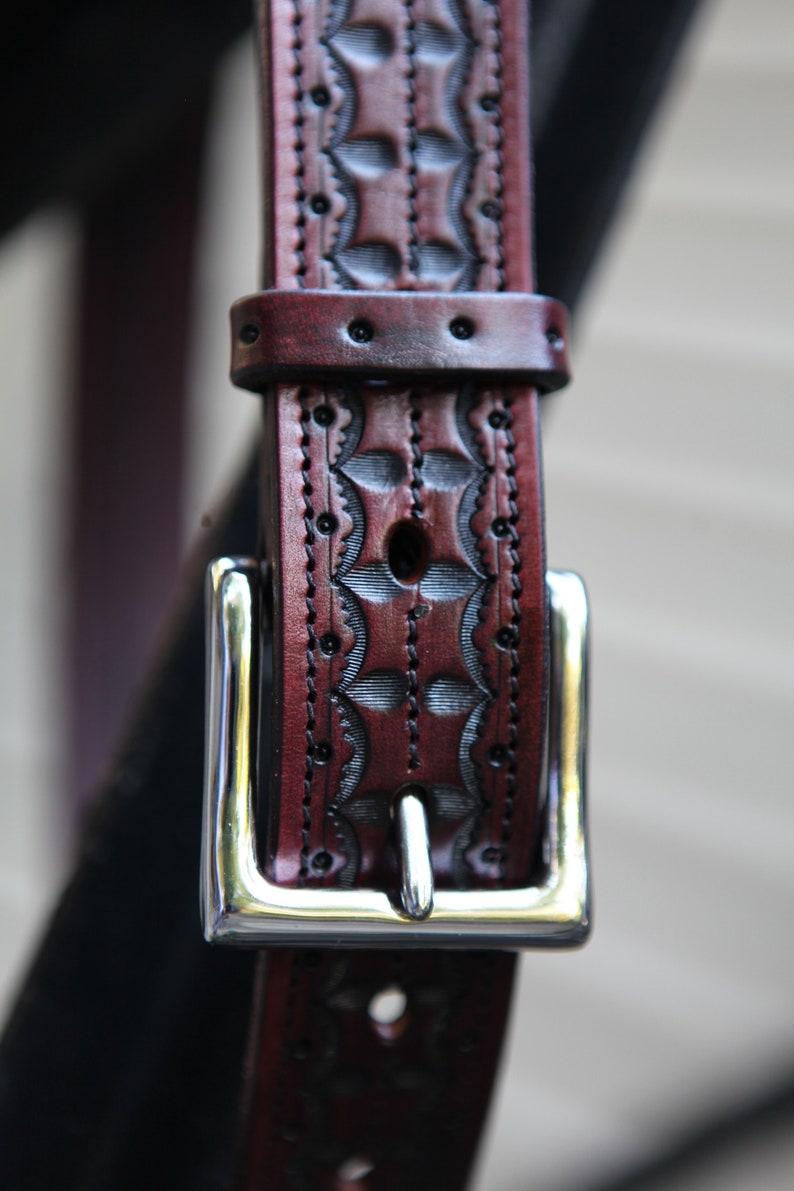 Brown Leather Stamped Belt the Marko Etsy