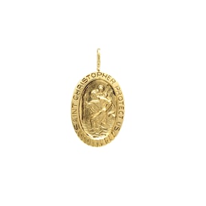 Saint Christopher Protect Us pendant, 14k yellow gold, pendant, charm