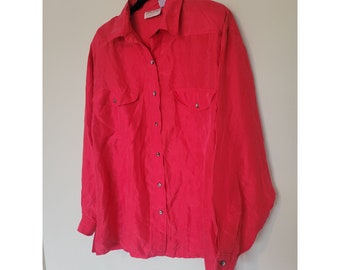 Vintage NWT Red Silk Button Up Long Sleeve Shirt - J MacInally's - Small