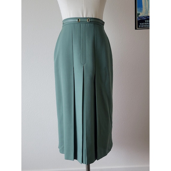 Vintage 1960s Sophie Nat French Green Wool Skirt … - image 1