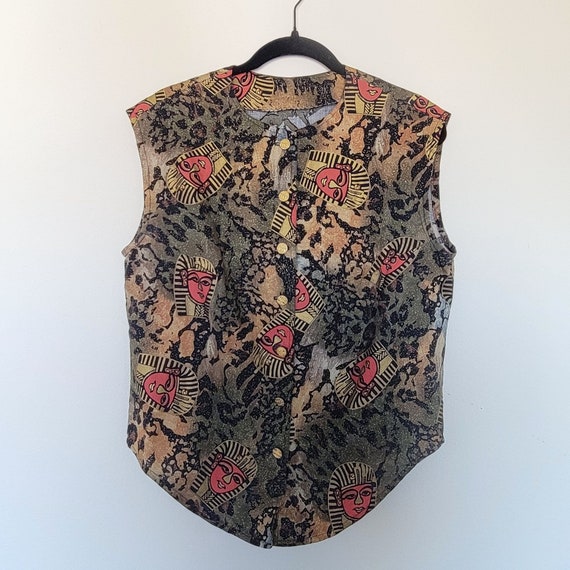 Vintage Handmade Ancient Egyptian Novelty Button Up V… Gem