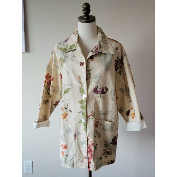 Vintage 1990s Norm Thompson Cream Floral Jacket S… - image 1