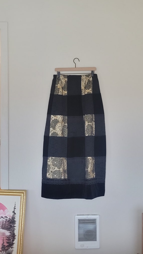 Vintage 1970s Tumbleweeds Black Velvet Maxi Skirt 