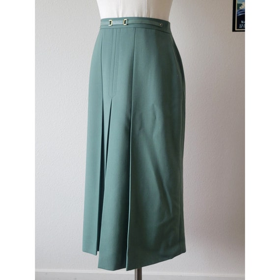 Vintage 1960s Sophie Nat French Green Wool Skirt … - image 2