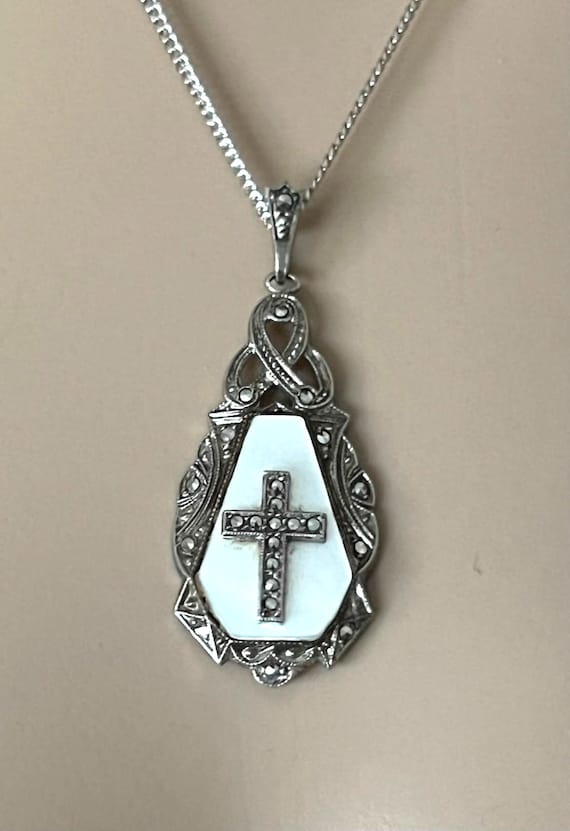 Silver and Marcasite Cross Necklace