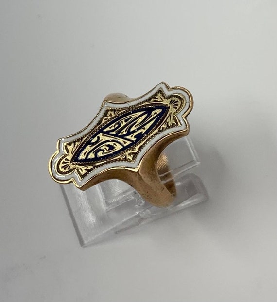 Antique Gold and Enamel Name Ring - image 4