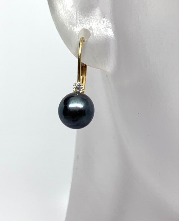 Black Pearl and Diamond Earrings