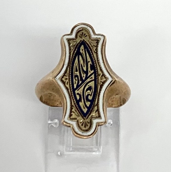 Antique Gold and Enamel Name Ring - image 2