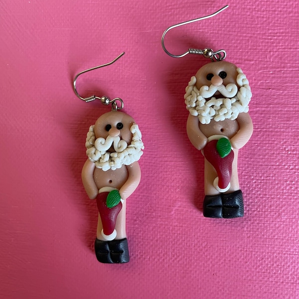 Vintage 'Naked Santa' Pierced Earrings