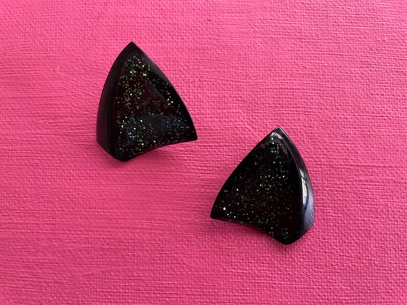 Black ‘Green Glitter’ Pierced Earrings - image 1