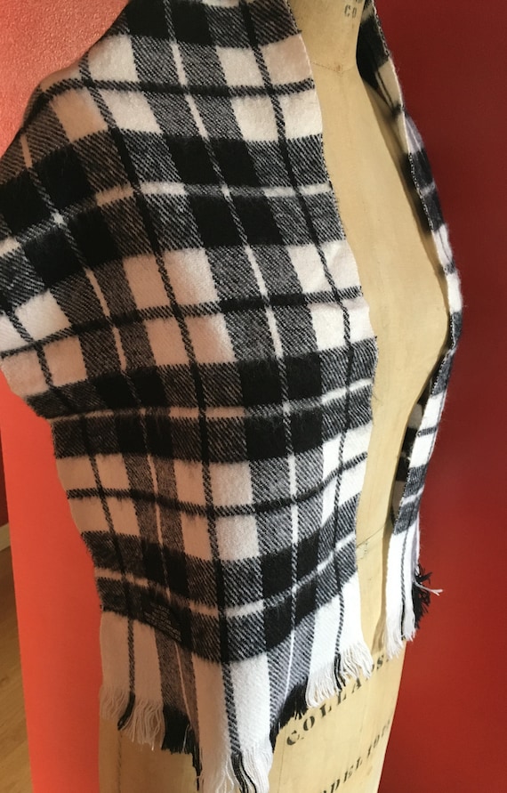 Plaid Black & White Fuzzy Scarf