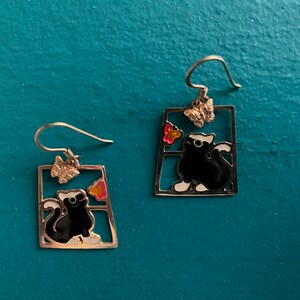 Vintage &#39;Black Cat with Butterflies&#39; Pierced Earrings