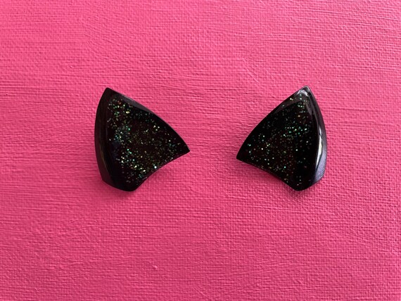 Black ‘Green Glitter’ Pierced Earrings - image 2