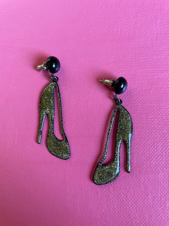 Gold Sparkle 'High Heel' Pierced Earrings