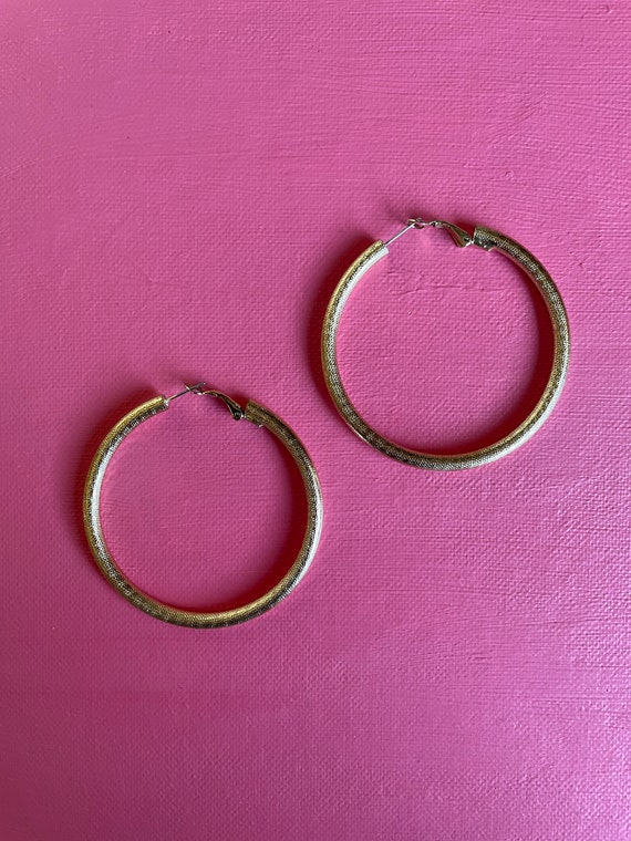 Large 'Textured Gold Hoop' Pierced Earrings