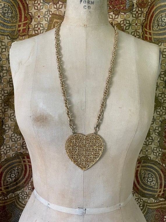 Gold Tone Heart Necklace - image 1