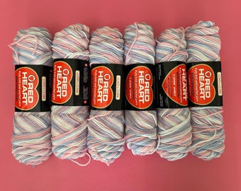 Six Skein Lot ‘Pastels' Ombre Red Heart Yarn