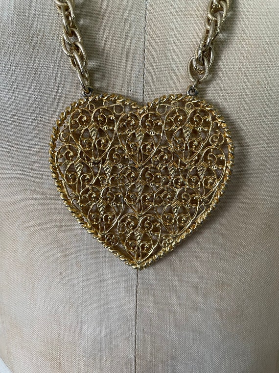 Gold Tone Heart Necklace - image 3