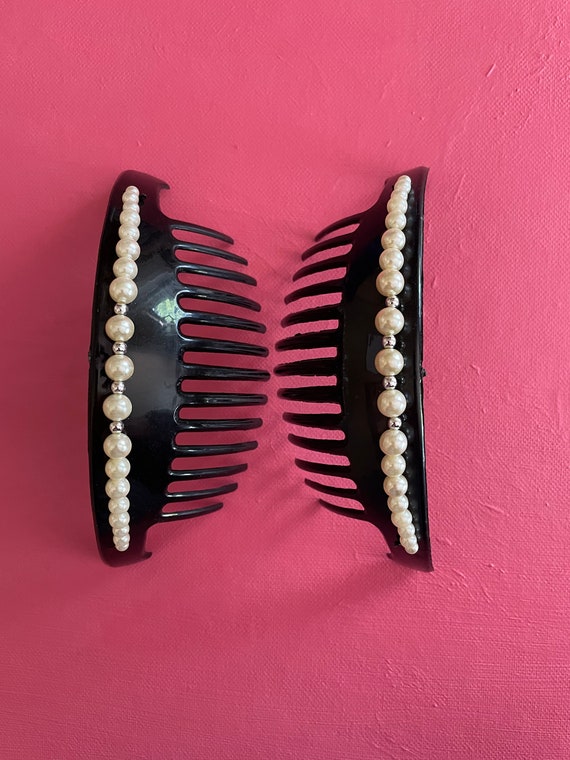 Vintage 'Black with White Pearls' Hair Combs