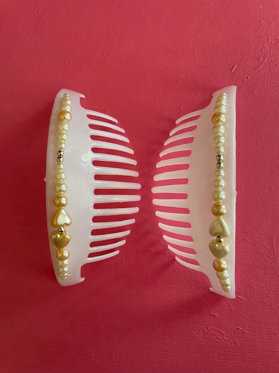 Vintage 'White with White Pearls' Hair Combs