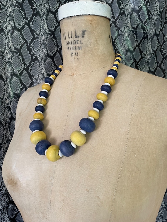 Blue and Yellow Wood Bead Necklace