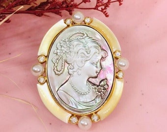 ANCIEN BIJOU BROCHE CAMEE PROFIL 3 FEMME A L'ANTIQUE MONTURE ARGENT