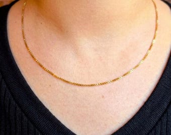 Vintage 9K 10K Gold Box Chain Necklace, 18 Inch Layering Chain, 1.1mm Gold Necklace, Pendant Chain, Birthday Gift, Gifts For Her
