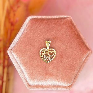 Pendentif vintage en forme de coeur, je t'aime en or jaune 10 carats