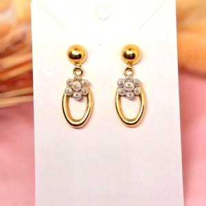 Vintage 18K 750 Solid Yellow Gold Pearl Dangling Italian Earrings Drop Earrings - 1970s Jewelry