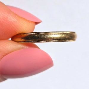 Bague vintage millegrain en or 10 carats, bande de mariage à bord texturé taille 9,75