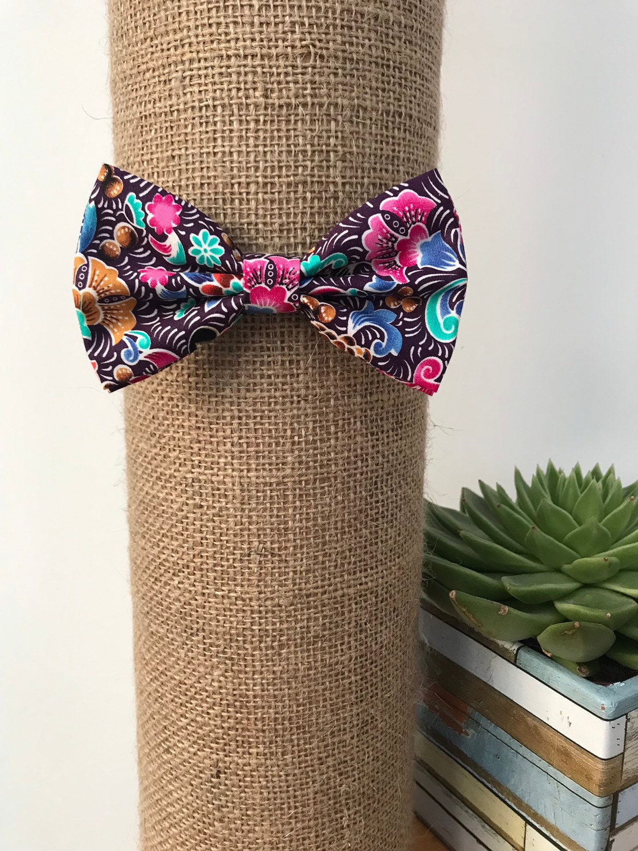 Aubergine Quirky Floral Bow Tie. Etsy