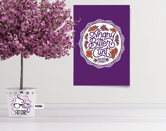 Funny Foul-Mouthed Feminist 5x7in Print: Angry Bitter Cunt (with Orange Lilies and Purple Touch-Me-Nots)