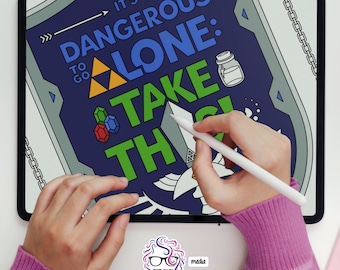 It's Dangerous to Go Alone: Color This! Legend of Zelda Coloring Page Digital Download (Non-Commercial Multi-Use)