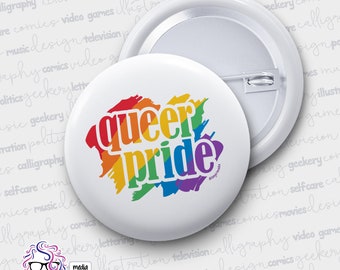 Queer Pride Pin, Queer Pride Button (2.25in round), LGBT Pin, LGBT Pride, Rainbow Pride, Pride Rainbow