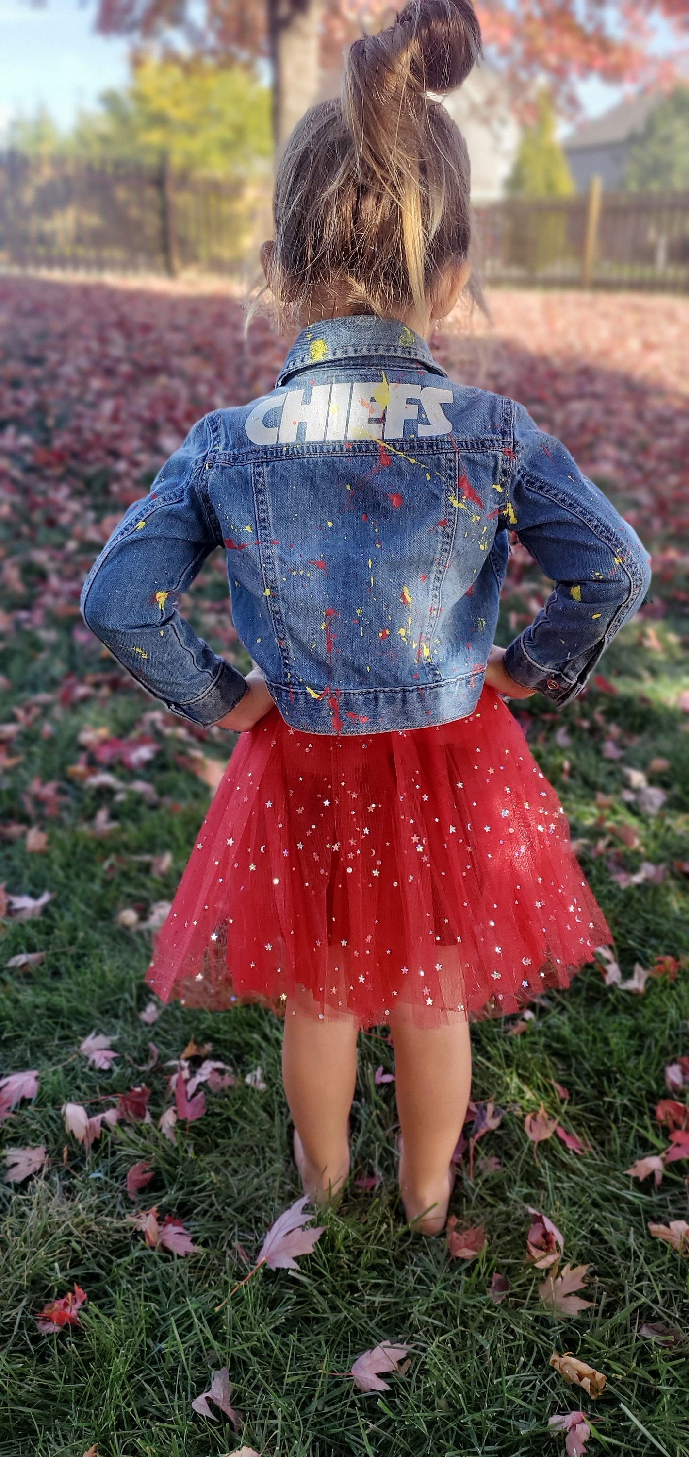Chiefs Paint Splatter Jean Jacket Etsy