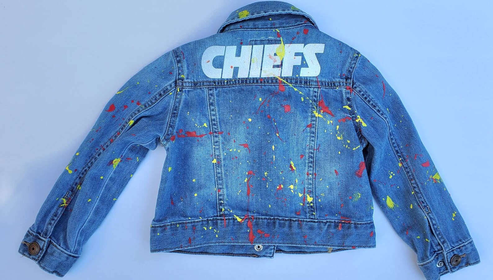 Chiefs Paint Splatter Jean Jacket Etsy