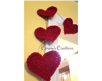 Garland, Valentine's Day garland, Home decor, Heart garland, Crocheted Hearts, Crocheted Heart garland, Red heart garland, Jute string