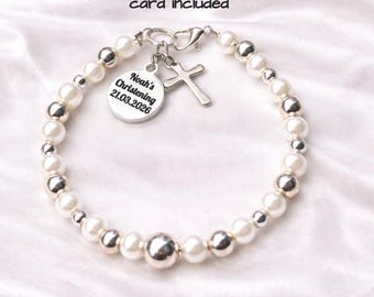 Personalised Baby Christening Bracelet with Engraved Charm – Baptism Gift, Newborn Keepsake, Baby Girl or Boy